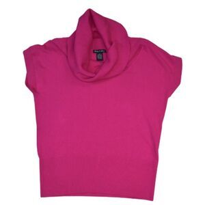 Audrey & Grace Hot Pink Turtleneck Short Sleeve Sweater Size Large Retro Chic
